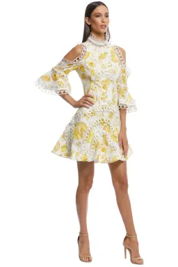 Thurley Chintz Print Spliced Mini Dress in Yellow Multi Size 14 for rent on The Volte - image 2
