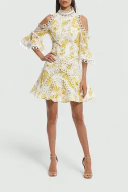 Thurley Chintz Print Spliced Mini Dress in Yellow Multi Size 14 for rent on The Volte - image 1