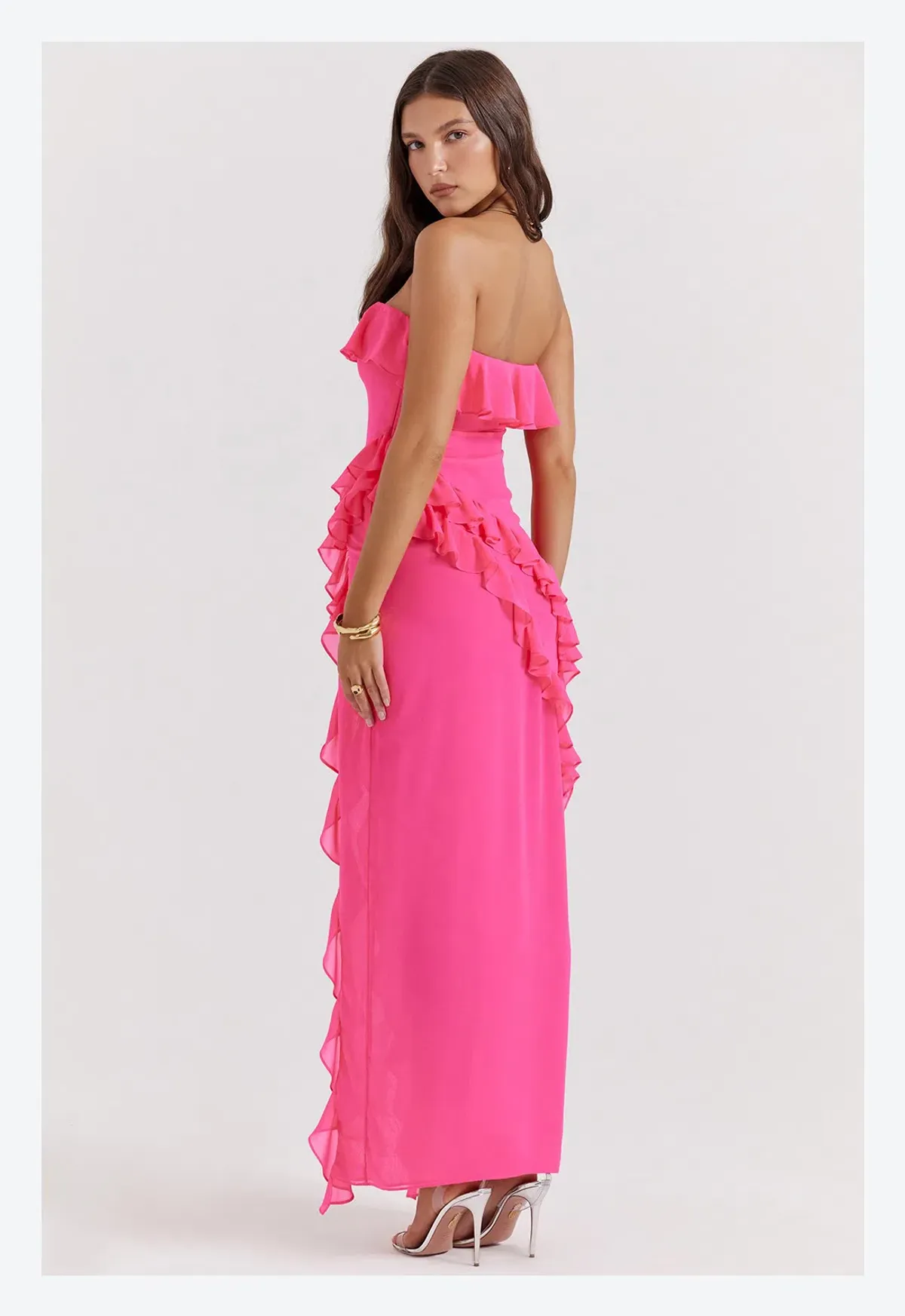 House of CB Sarina Ruffle Maxi Dress Pink Size L/ AU 12 - Image 3