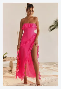 House of CB Sarina Ruffle Maxi Dress Pink Size L/ AU 12 for rent on The Volte - image 2