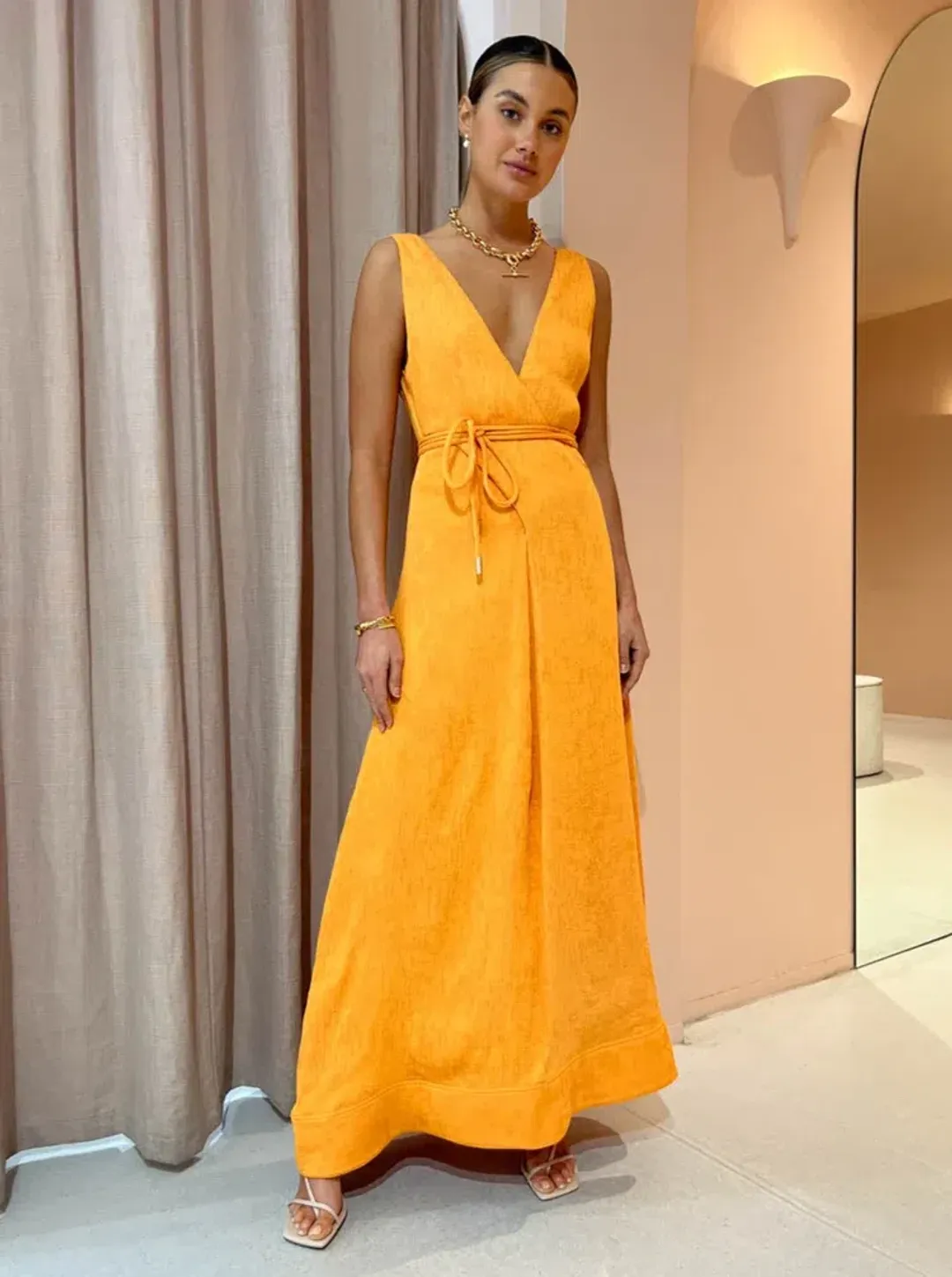 By Nicola Starboard Cross Waist Maxi Dress Orange Size 10 for rent on The Volte - main image