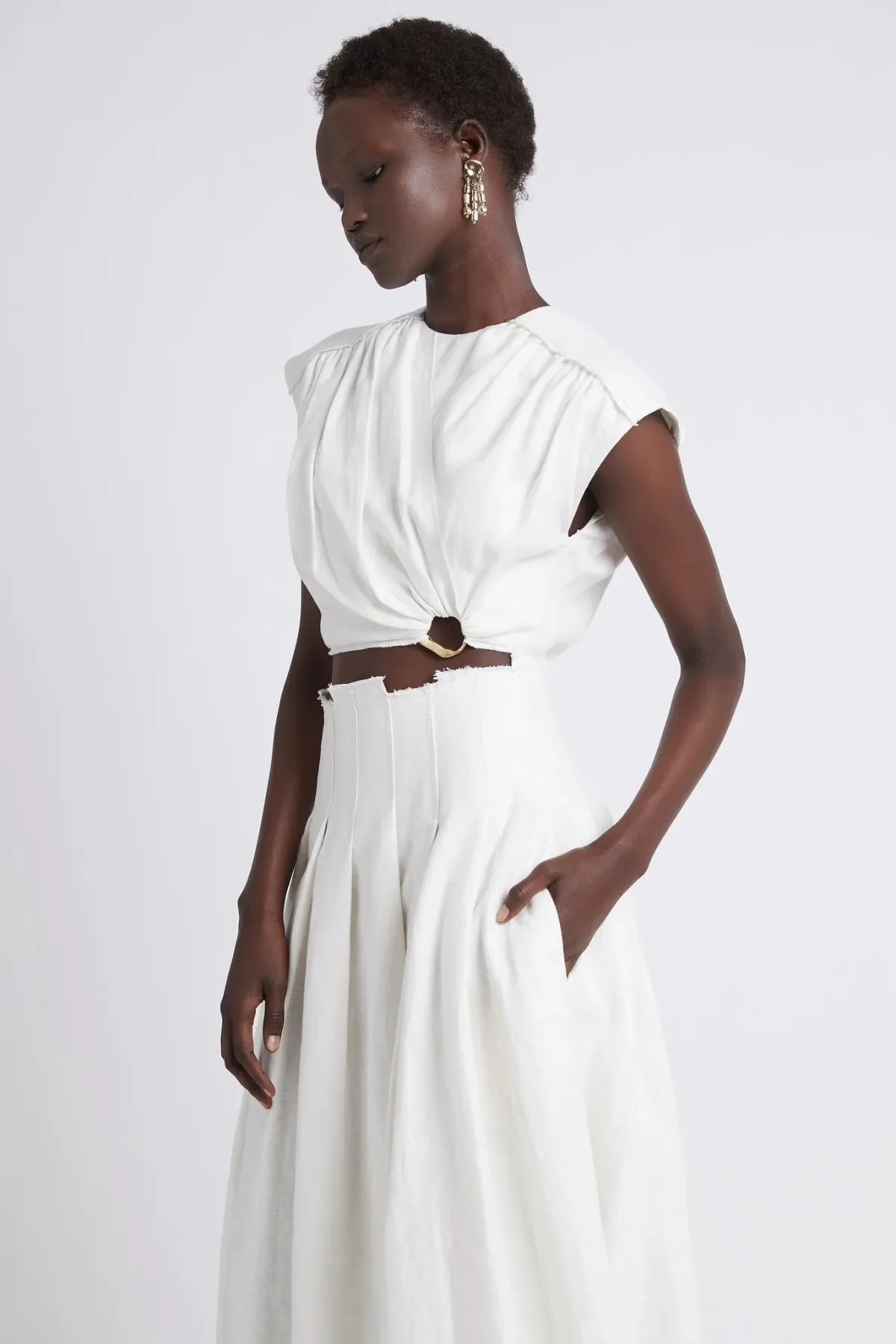 Aje Byblos Ring Cropped Top and Apres Midi Skirt Set Ivory Size 10 - Image 2