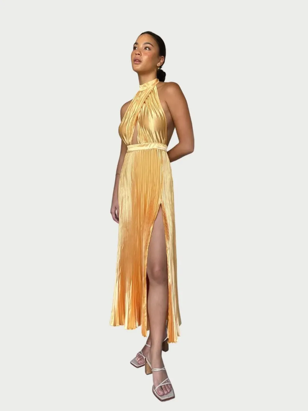 L'Idee Renaissance Split Gown Mango Gold Size 8 for rent on The Volte - main image