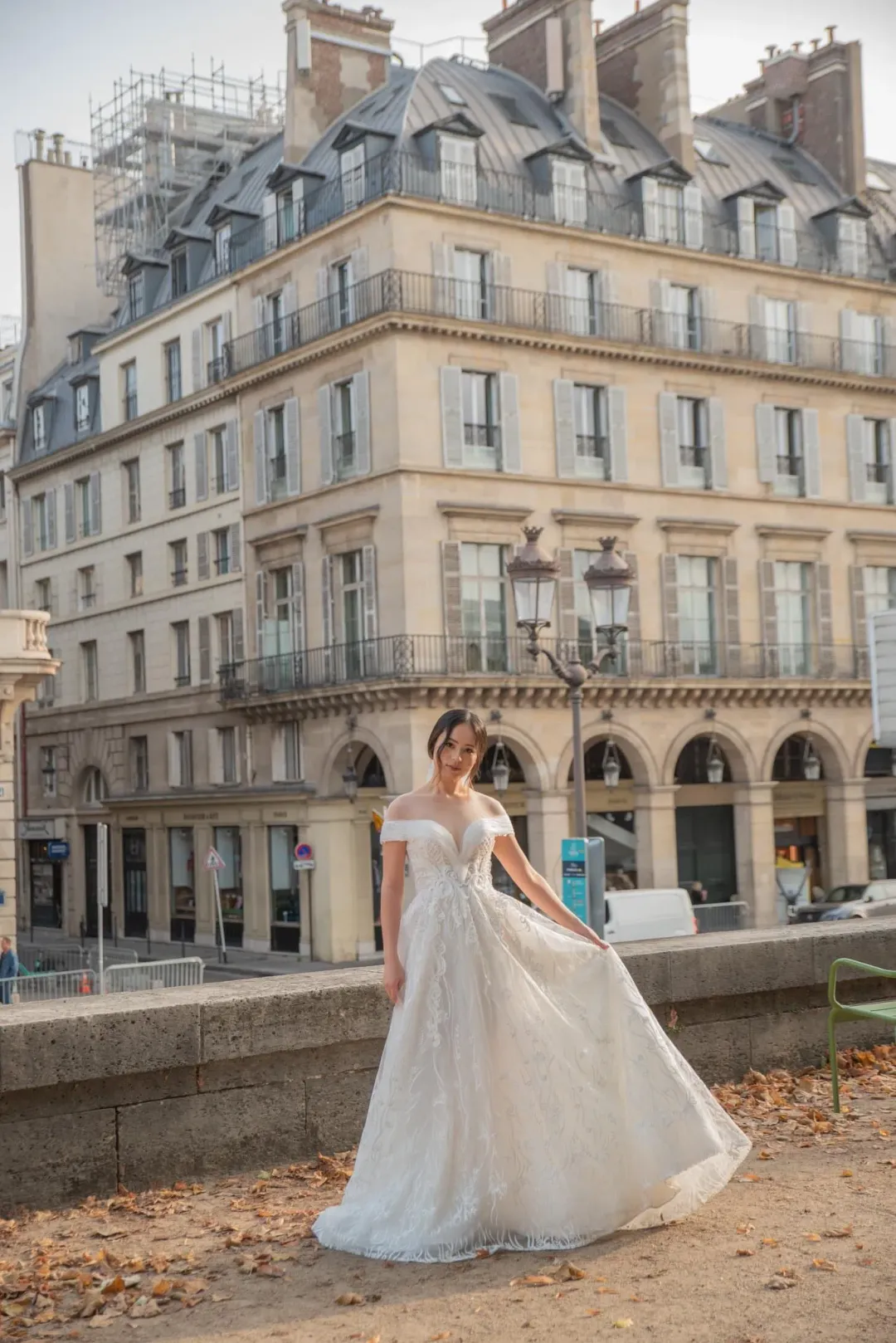 1939 Bridal Off Shoulder Embellished Lace Wedding Dress White Size 8 for rent on The Volte - main image