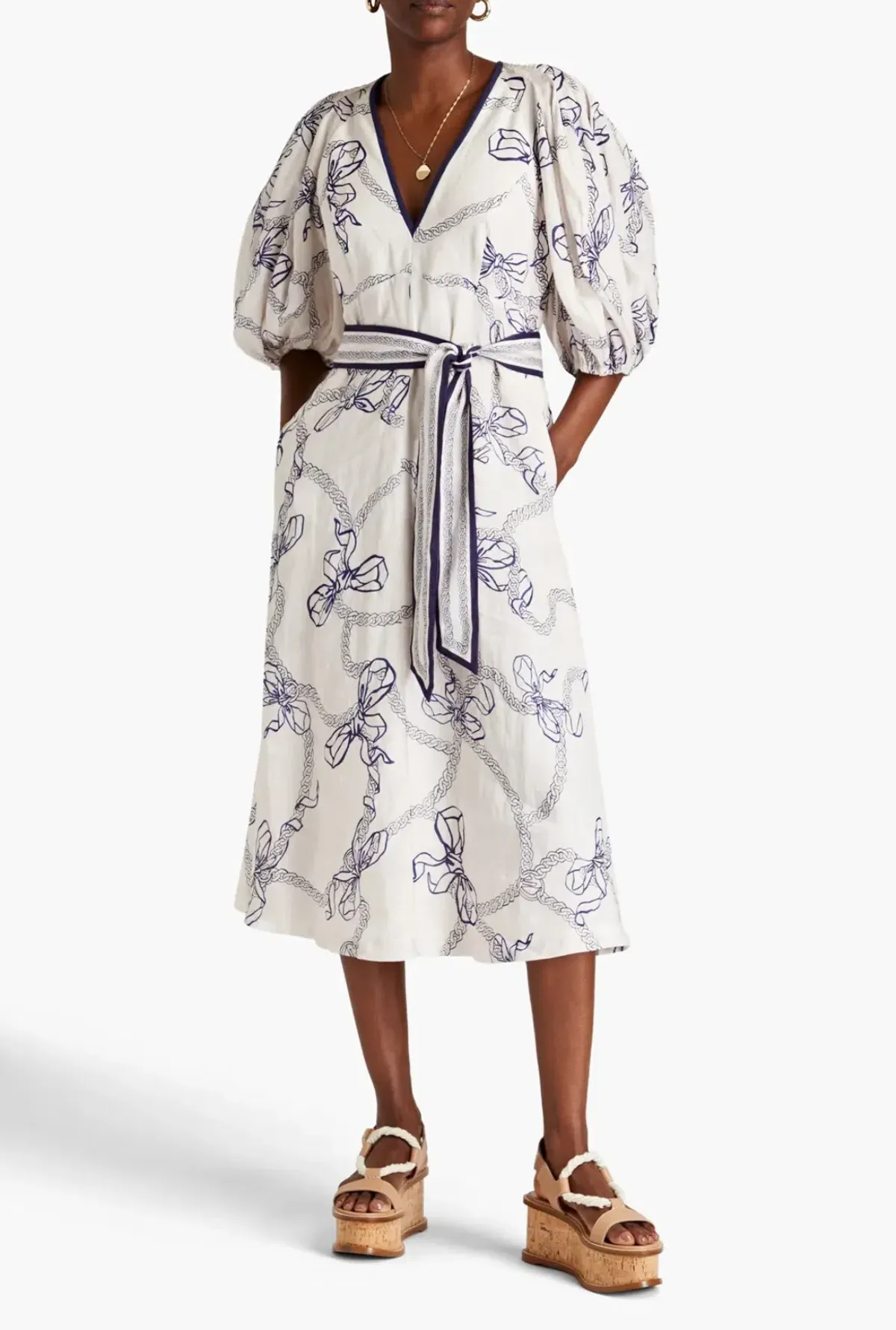 Zimmermann Day Midi Dress Navy Bow Size 0 / AU 8 for rent on The Volte - main image