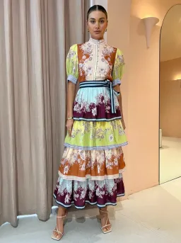 Alemais Marlow Frill Midi Dress in Multi Size 10 for rent on The Volte - image 2