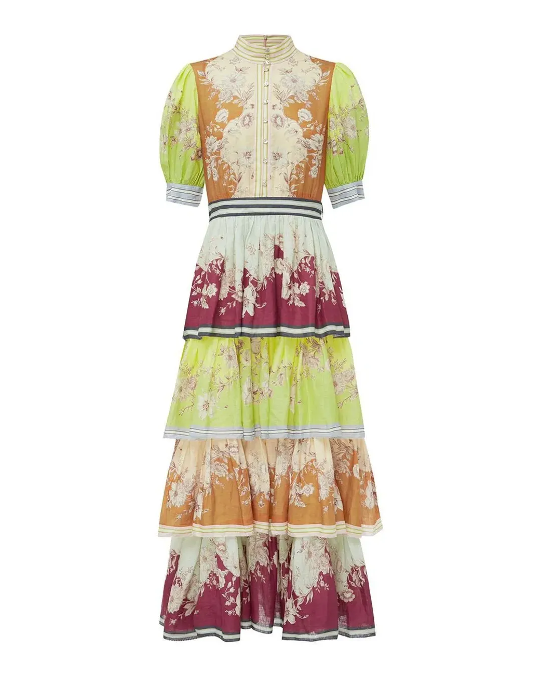 Alemais Marlow Frill Midi Dress in Multi Size 10 for rent on The Volte - main image