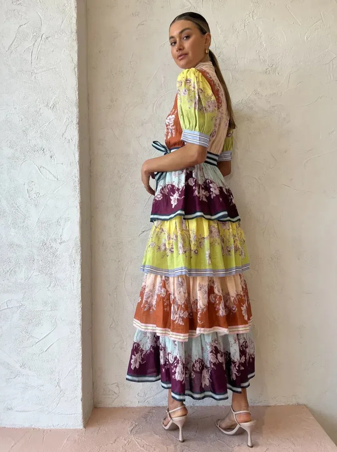 Alemais Marlow Frill Midi Dress in Multi Size 10 for rent on The Volte - main image