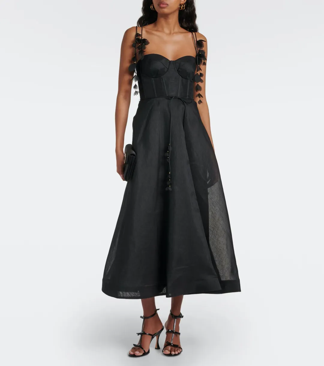 Zimmermann Natura Midi Corset Dress in Black Size 2 / AU 12 for rent on The Volte - main image