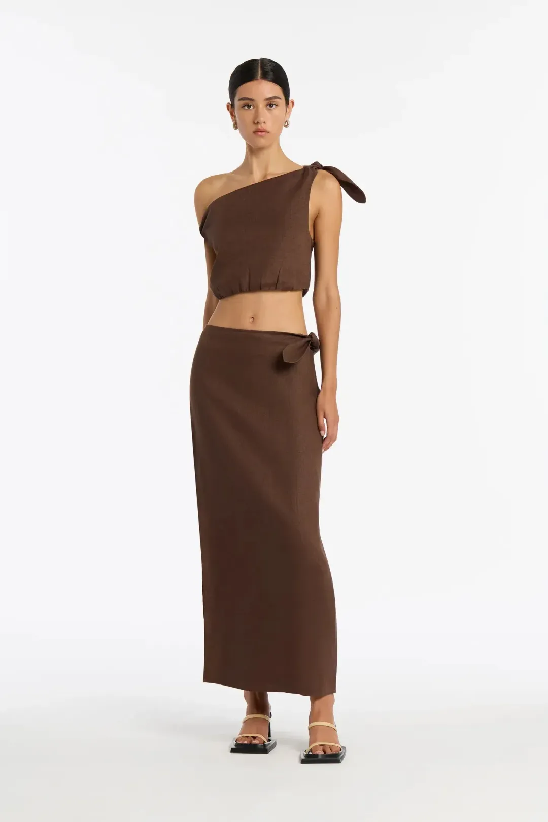 Sir the Label Bettina Tie Crop & Skirt Set in Brown Size 1/AU 8 for rent on The Volte - main image