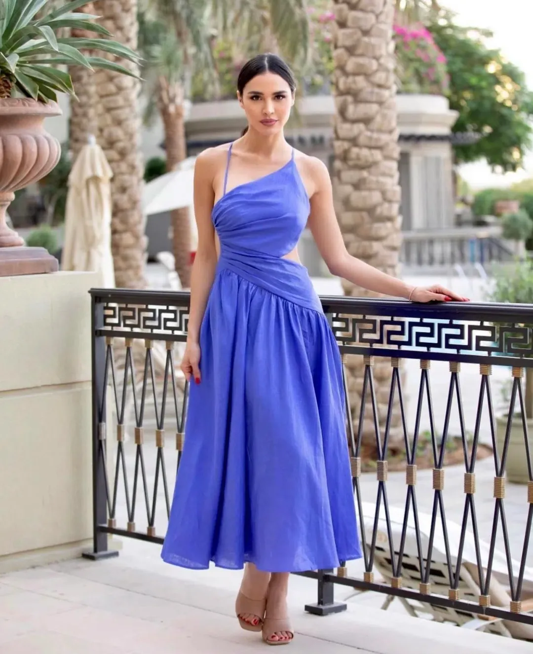 Zimmermann Tropicana Asymmetric Midi Dress Electric Blue Size 0 / AU 8 for rent on The Volte - main image