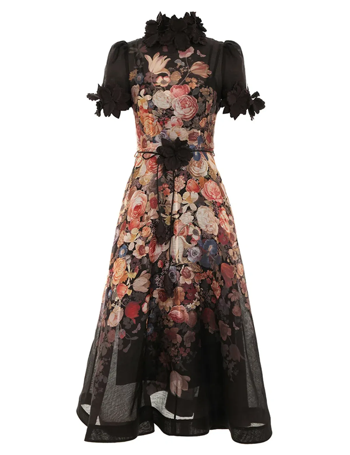 Zimmermann Luminosity Lift Off Flower Midi Dress Morisot Black Floral Print Size 16/4 - Image 3