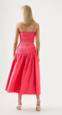 Aje Pepper Ruched Crop Bodice Size 14 & Calder Mini Skirt Size 12 Set Rouge Pink for rent on The Volte - image 4