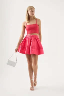 Aje Pepper Ruched Crop Bodice Size 14 & Calder Mini Skirt Size 12 Set Rouge Pink for rent on The Volte - image 2