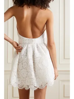 Zimmermann High Tide Belted Embellished Corded Lace Halterneck Mini Dress Ivory Size 0 / Size AU 8 for rent on The Volte - image 2