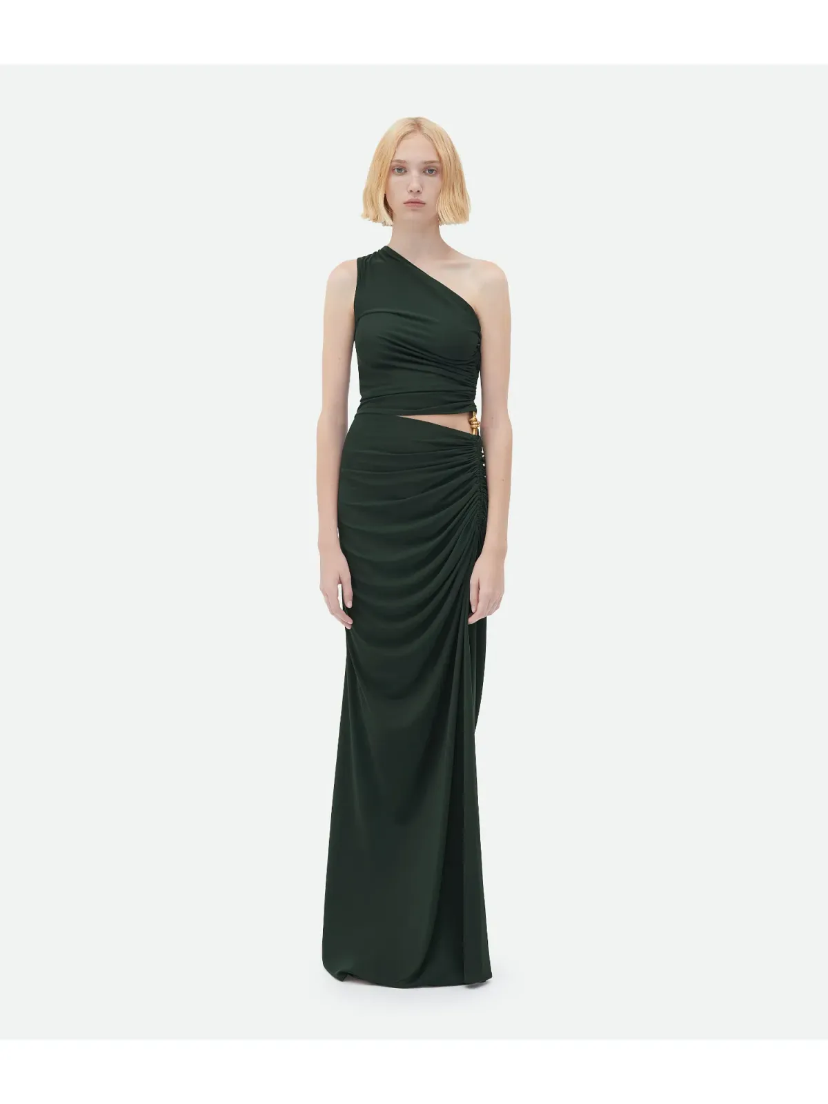 Bottega Veneta One Shoulder Knot Gown in Dark Green Size AU 6 - Image 1