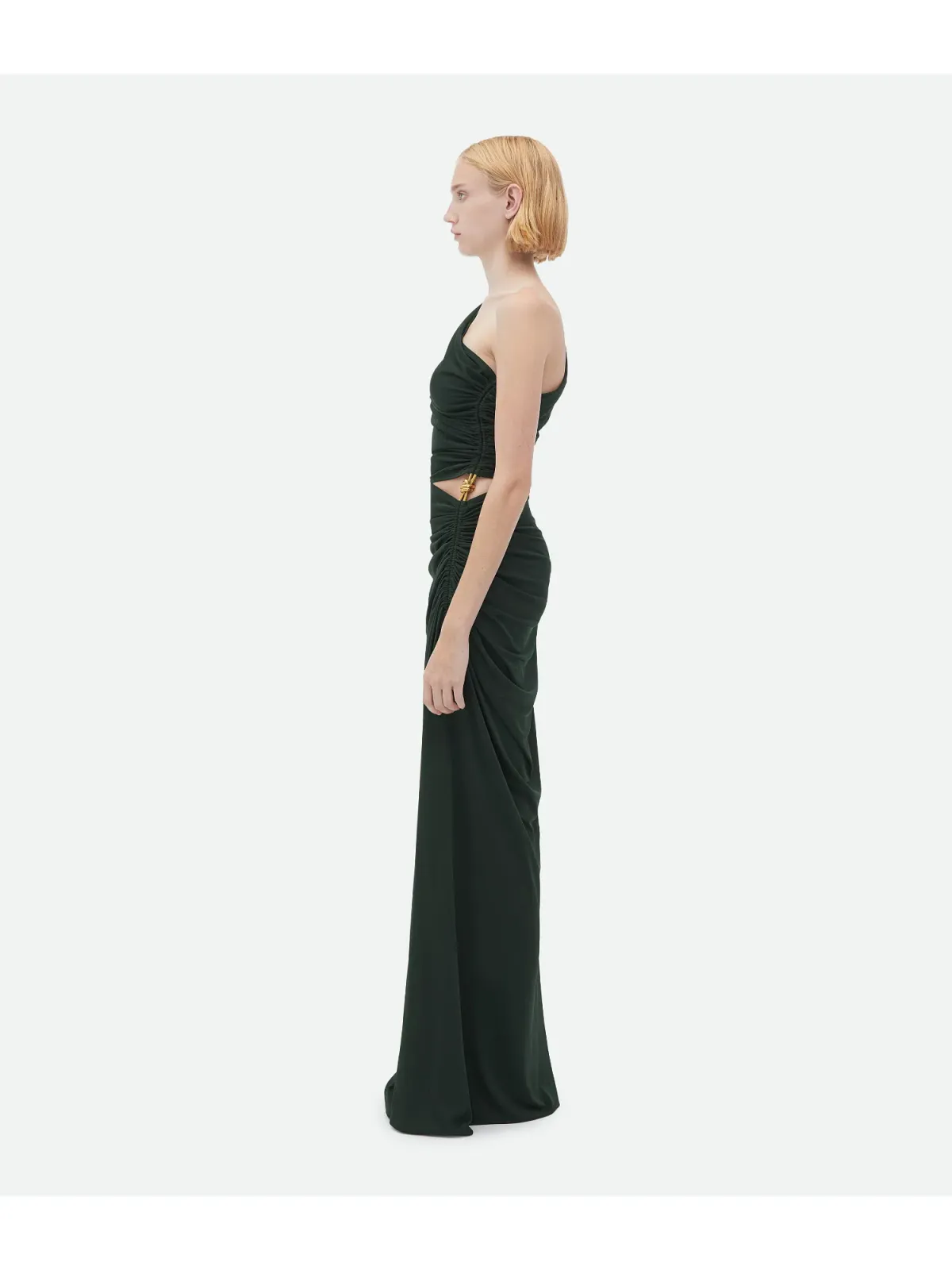 Bottega Veneta One Shoulder Knot Gown in Dark Green Size AU 6 - Image 3