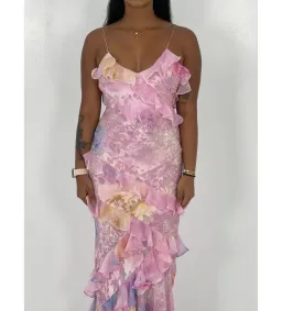 LoveShackFancy Rialto Floral Chiffon Maxi Dress Candy Sparkle Size XS-Petite/AU 6 for rent on The Volte - image 4