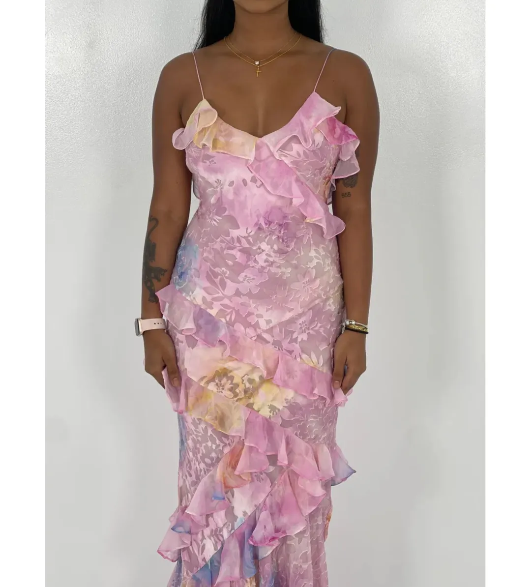 LoveShackFancy Rialto Floral Chiffon Maxi Dress Candy Sparkle Size XS/AU 6 for rent on The Volte - main image