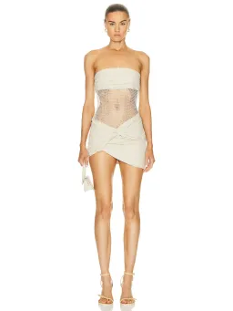 Christopher Esber Savoye Scrunch Micro Mini Dress in Cream Size AU 4 for rent on The Volte - image 1