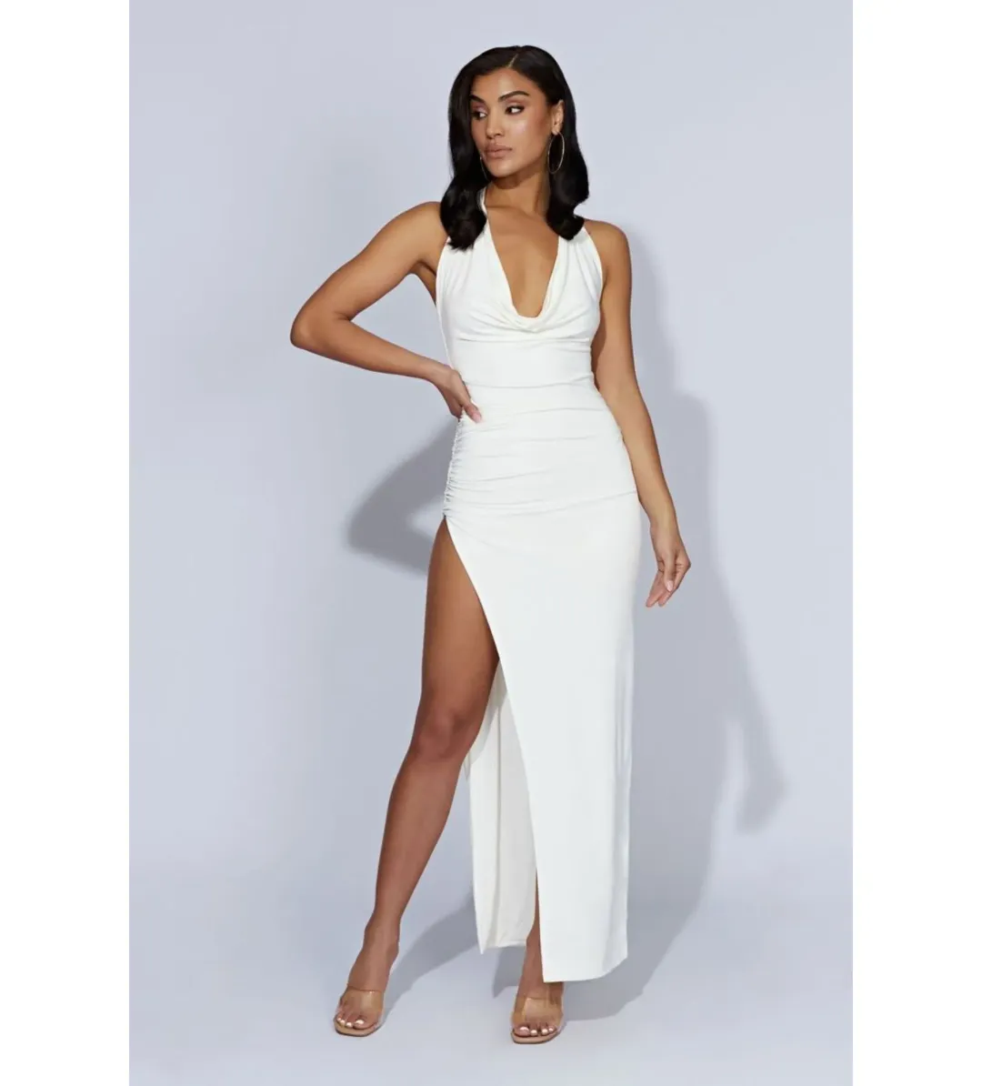 MESHKI Renata Cowl Neck Maxi Dress Bone in Size S / AU 8 for rent on The Volte - main image