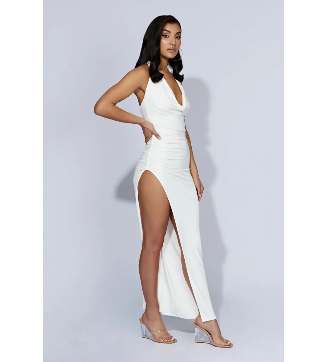 MESHKI Renata Cowl Neck Maxi Dress Bone in Size S / AU 8 for rent on The Volte - main image