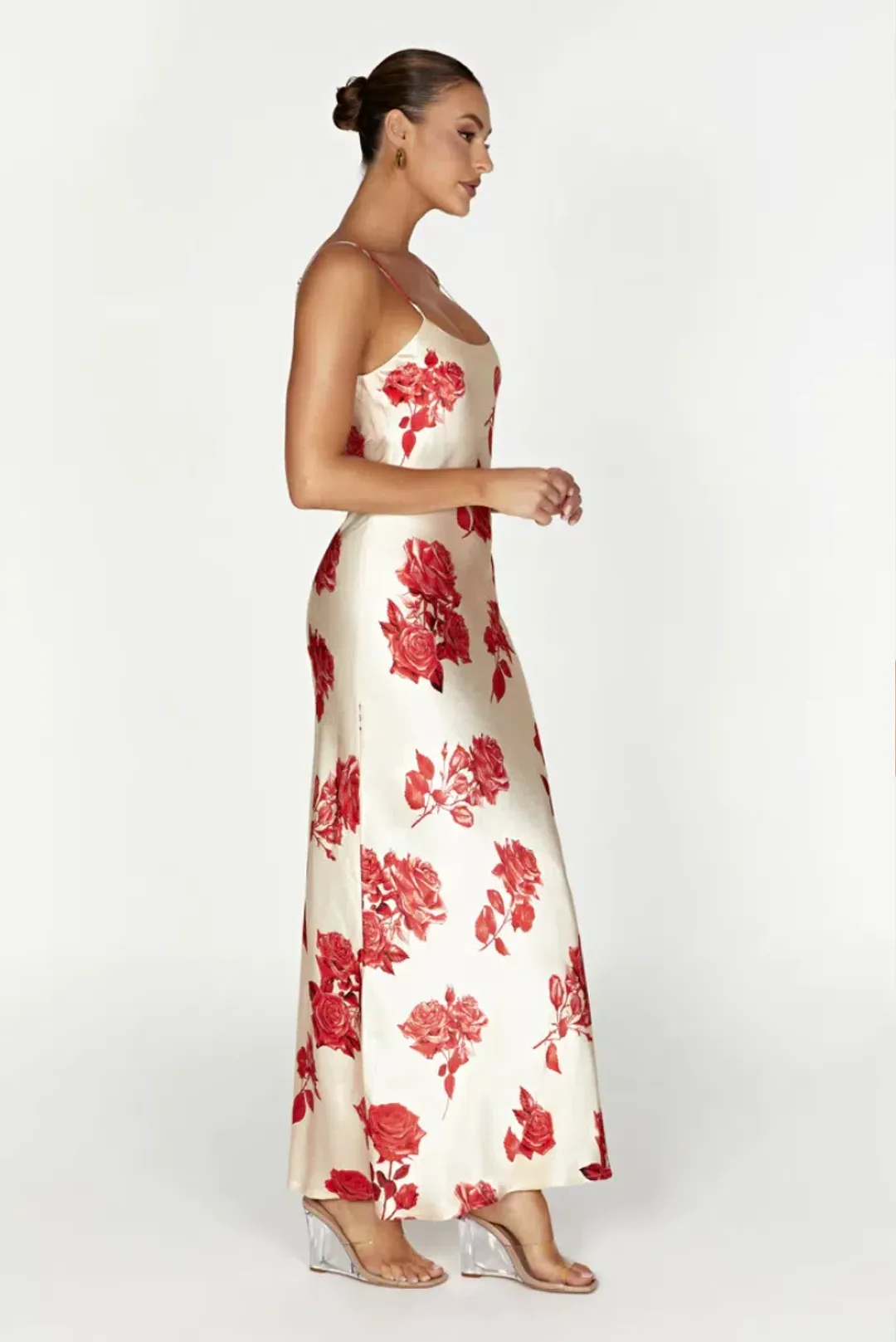 Meshki Rosalie Maxi Dress White & Red Rose Print Size S / AU 8 for rent on The Volte - main image