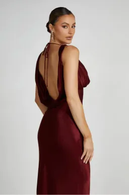 MESHKI Angelique Satin Cowl Back Maxi Dress Berry in Size S / AU 8 for rent on The Volte - image 4