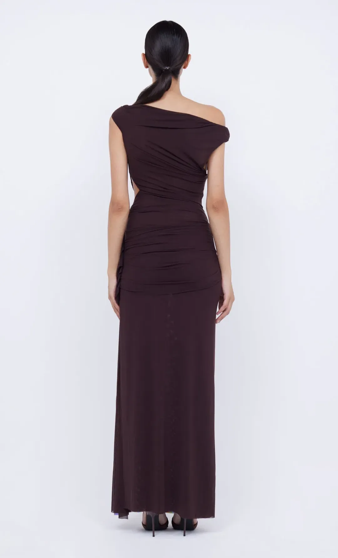 Bec & Bridge Kailani Asym Maxi Dress Chocolate Size 10 for rent on The Volte - main image