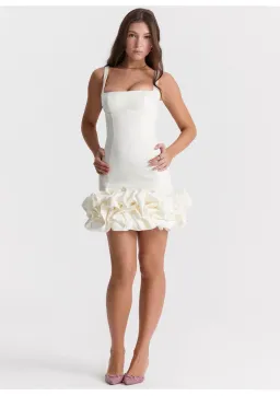 House of CB Lilou Ruffle Hem Mini Dress Ivory Size XS / AU 6 for rent on The Volte - image 1