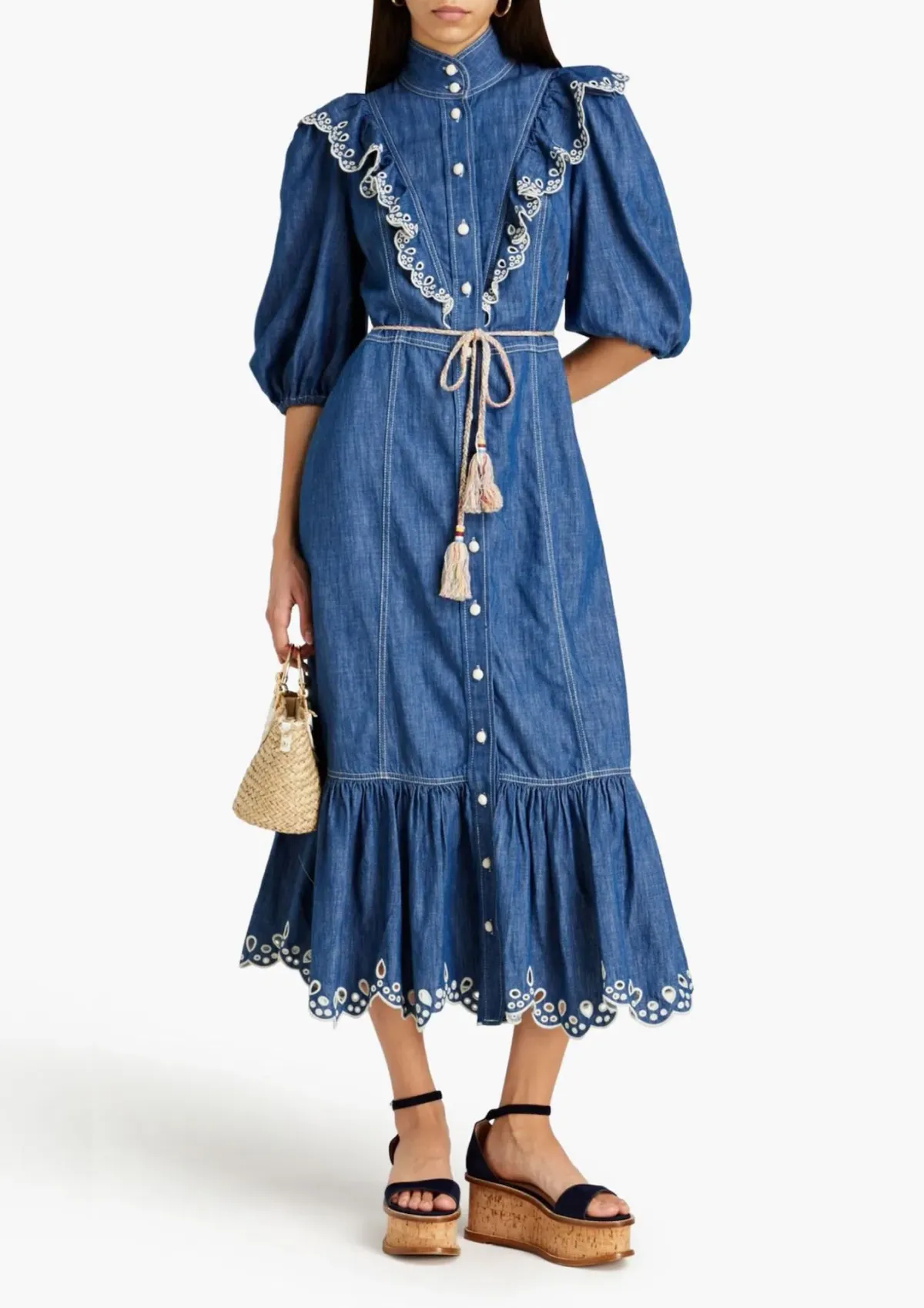 Zimmermann Laurel Scallop Midi Dress Blue Lagoon Size 0P / AU 6 for rent on The Volte - main image