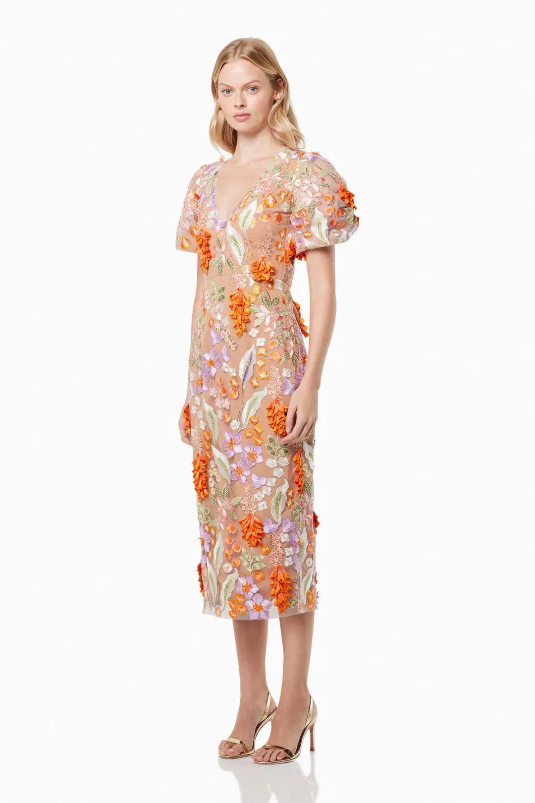 Elliatt Remix 3D Floral Midi Dress Multi Size L / AU 12 for rent on The Volte - main image