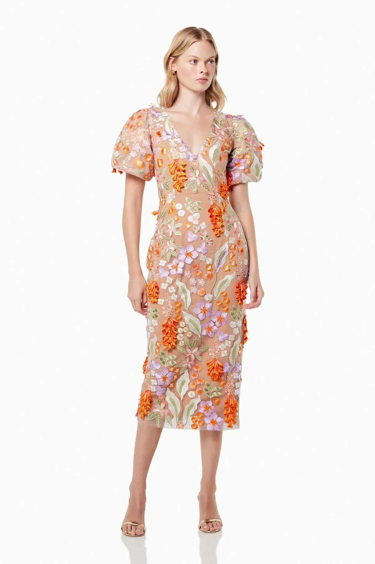 Elliatt Remix 3D Floral Midi Dress Multi Size XL / AU 14 - Image 1