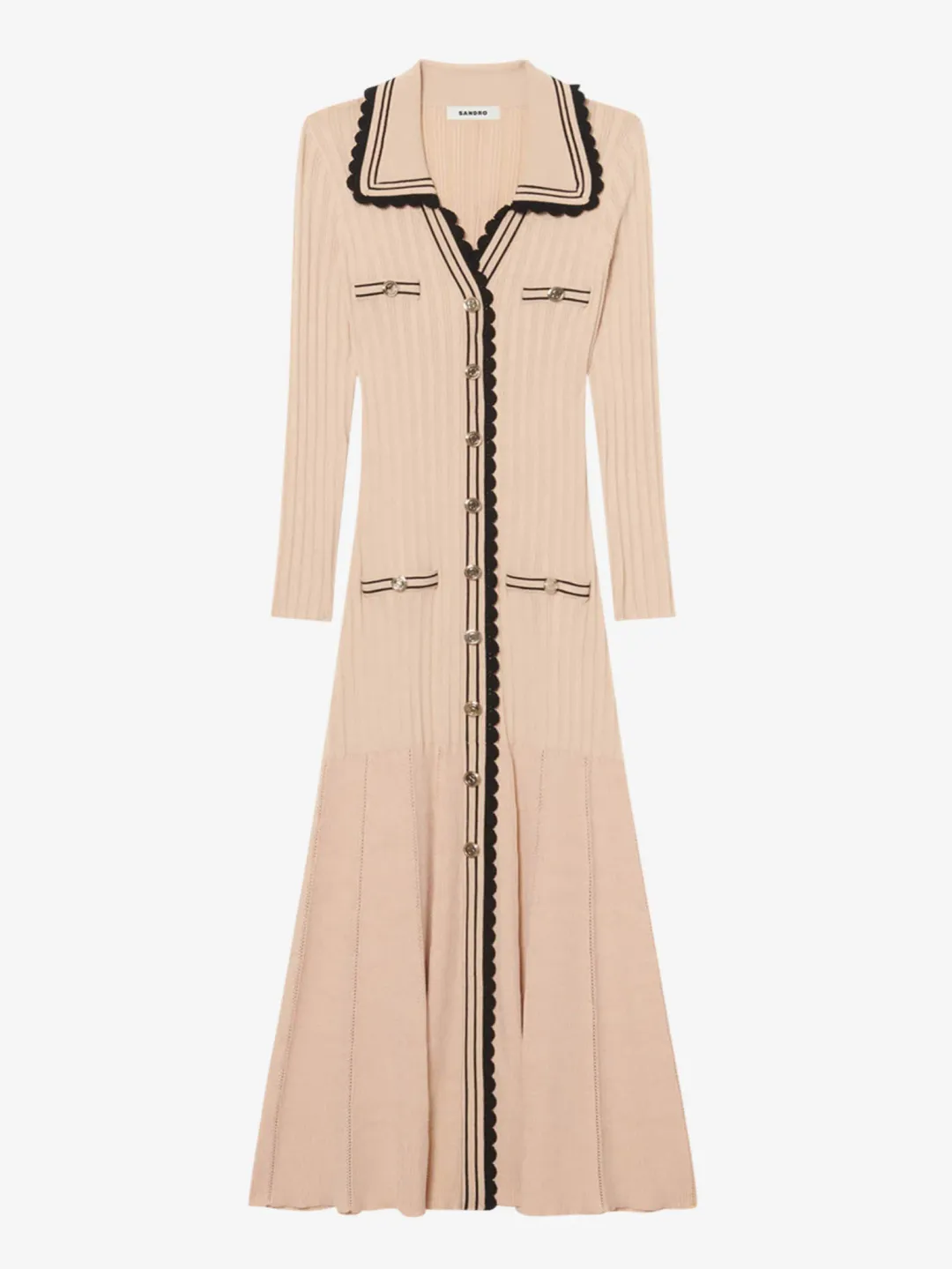 Sandro Alexandrine Ribbed Knit Midi Dress Beige Size 6 AU for rent on The Volte - main image
