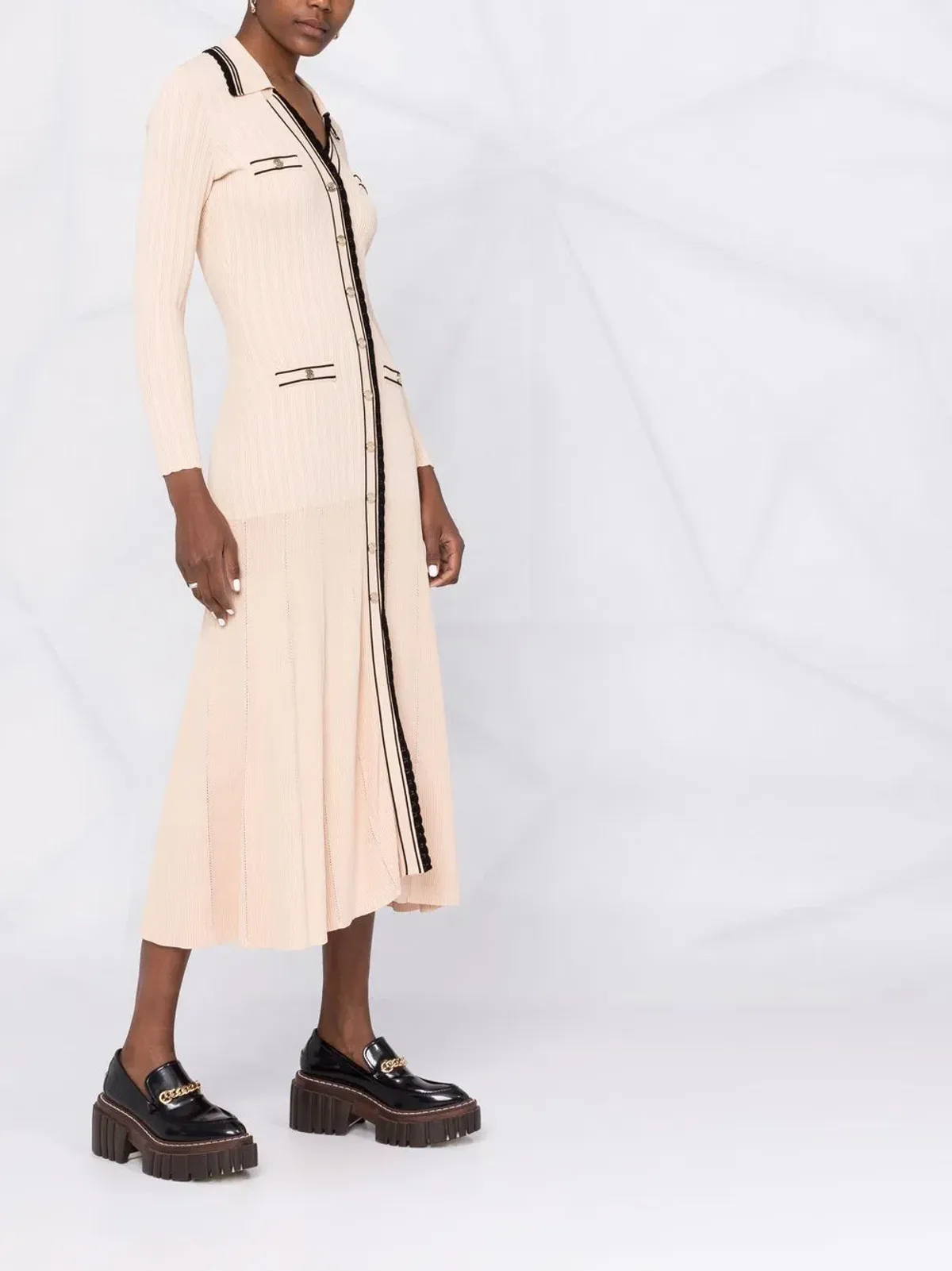 Sandro Alexandrine Ribbed Knit Midi Dress Beige Size 6 AU - Image 2