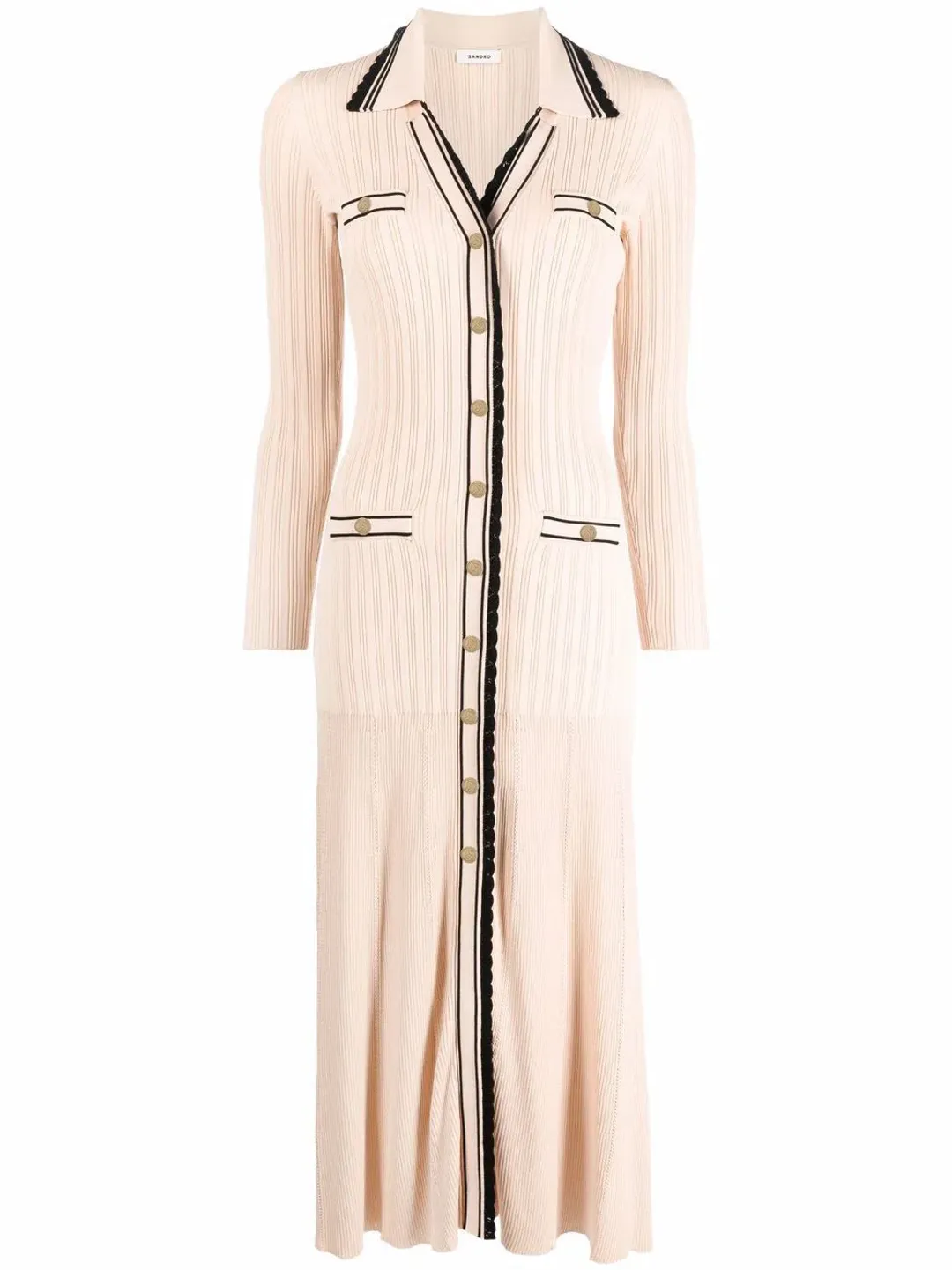 Sandro Alexandrine Ribbed Knit Midi Dress Beige Size 6 AU for rent on The Volte - main image