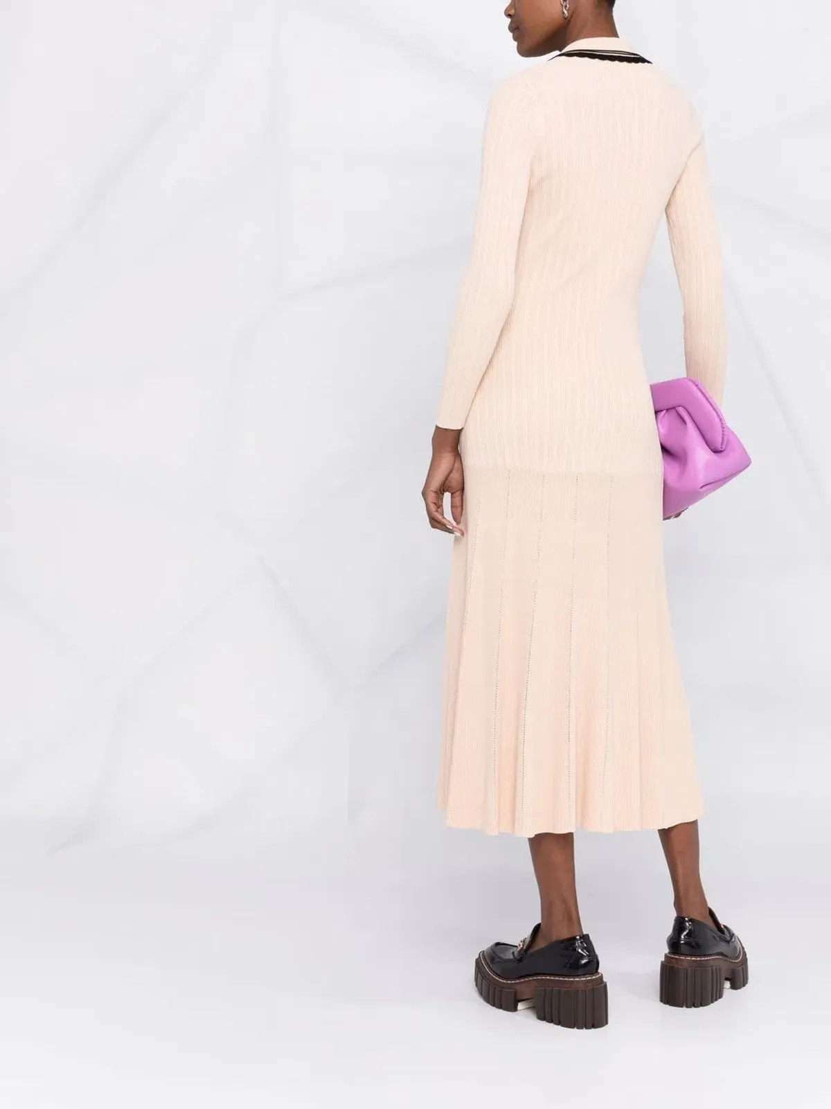 Sandro Alexandrine Ribbed Knit Midi Dress Beige Size 6 AU - Image 3