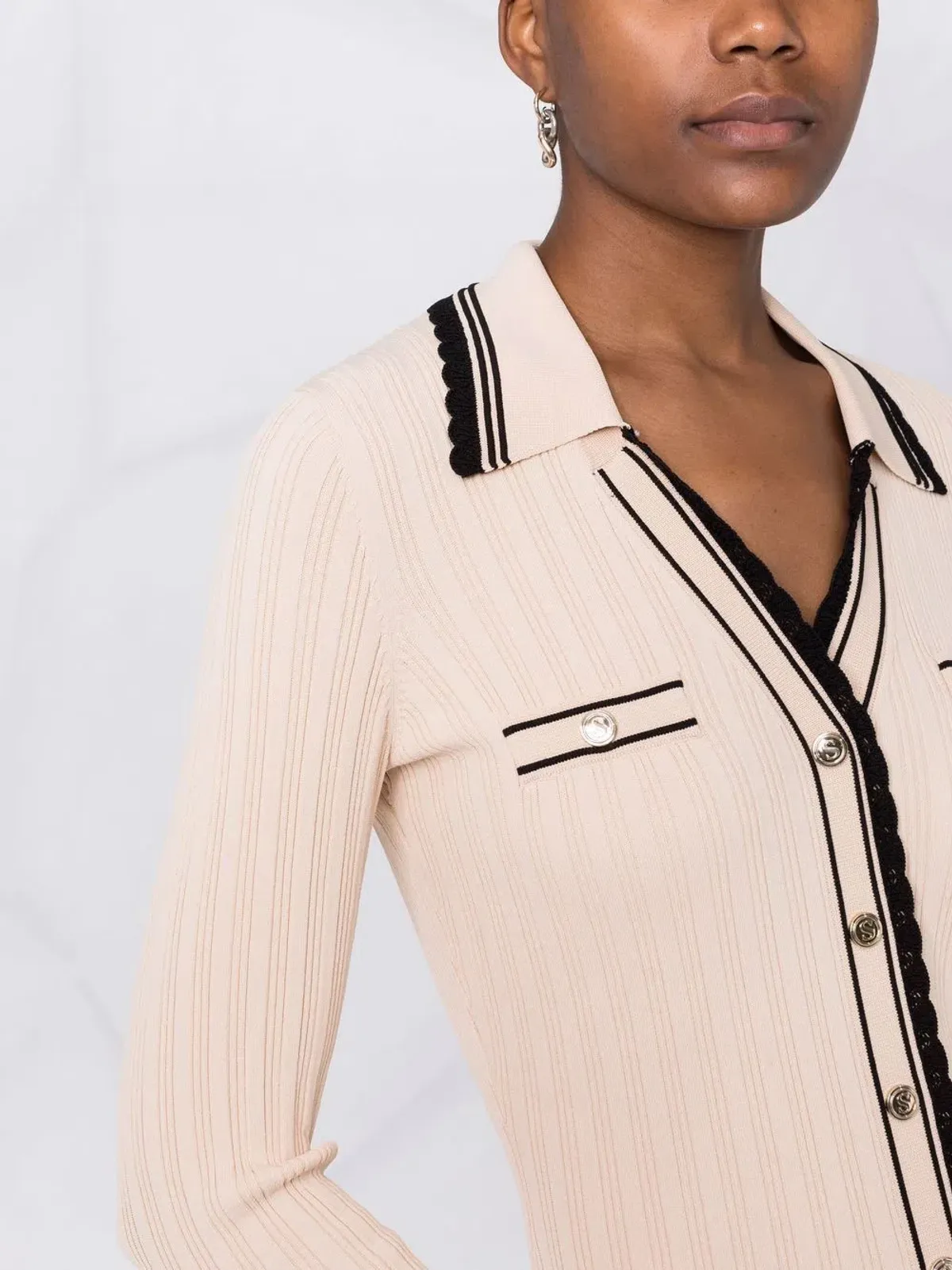 Sandro Alexandrine Ribbed Knit Midi Dress Beige Size 6 AU - Image 5