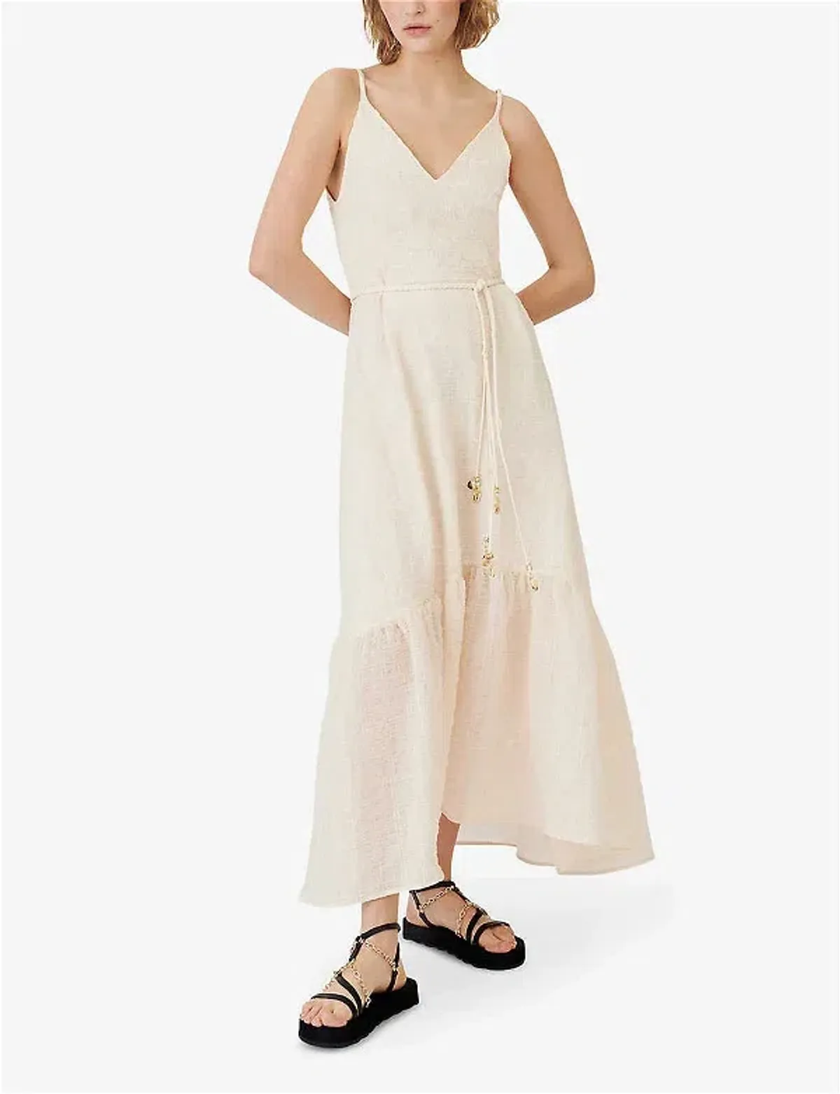 Maje Rolio Strappy Woven Maxi Dress Ecru Cream Size 34 / AU 6 - Image 5