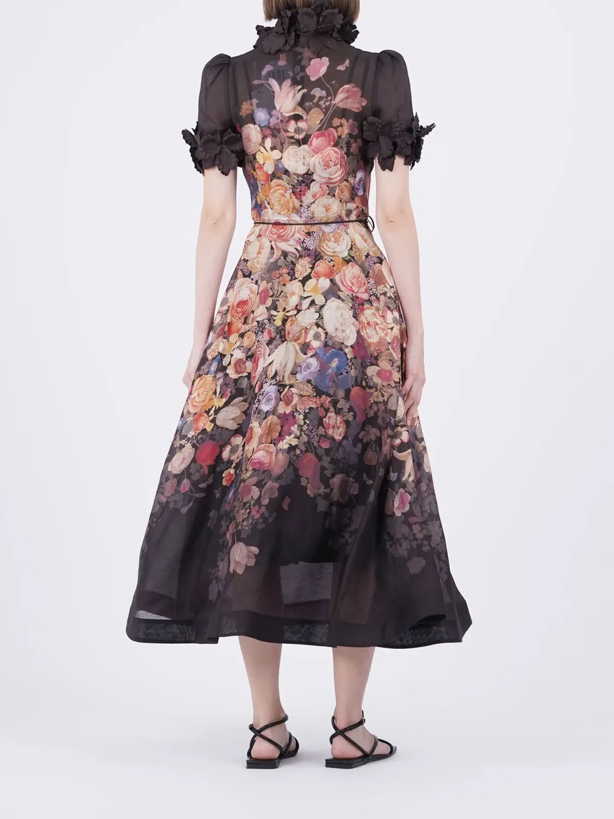 Zimmermann Luminosity Liftoff Flower Midi Dress Morisot Black Floral Print Size 4 / AU 16 - Image 2