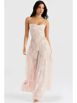 House Of CB Seren Lack Back Maxi Dress in Soft Pink Floral Size XS / AU 6 for rent on The Volte - image 2