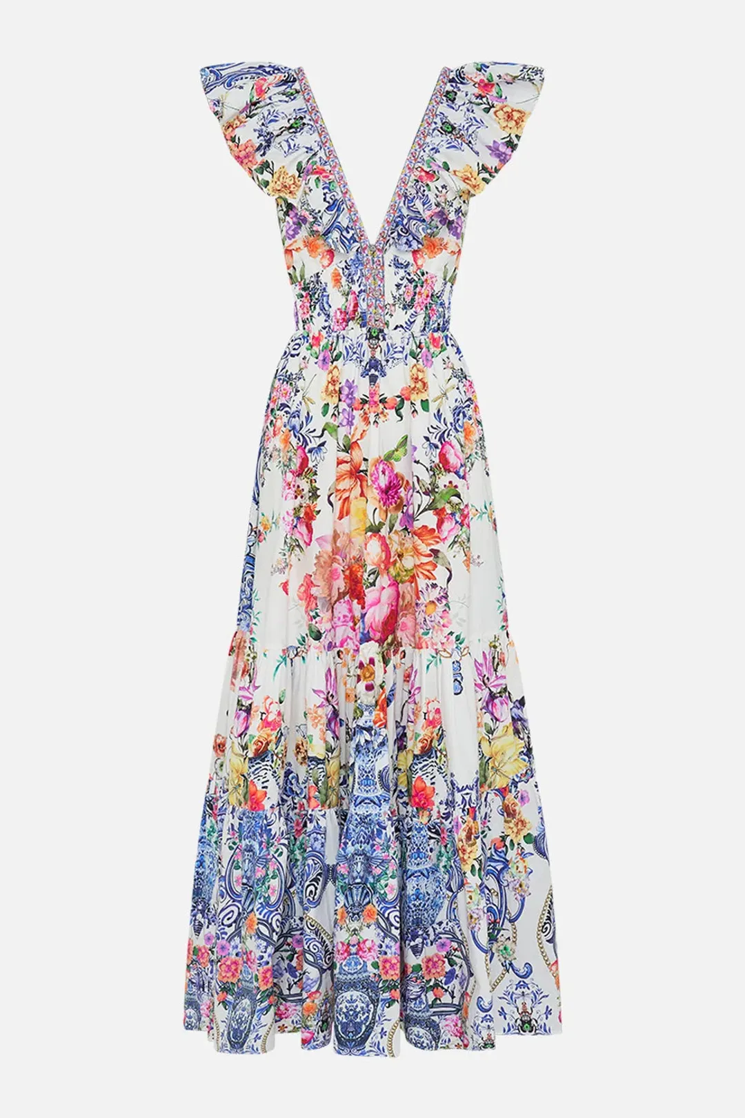 Camilla Dutch is life Tiered Dress With Neck Frill Multi Floral Size XL/ AU 16 for rent on The Volte - main image