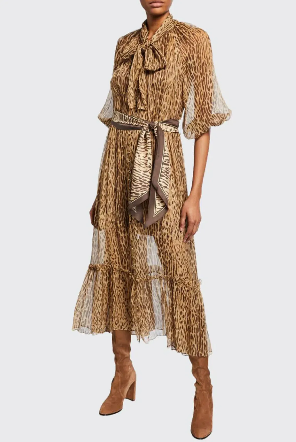 Zimmermann Espionage Tie Neck Silk Midi Dress Leopard Print Size 1 / AU 10 - Image 2