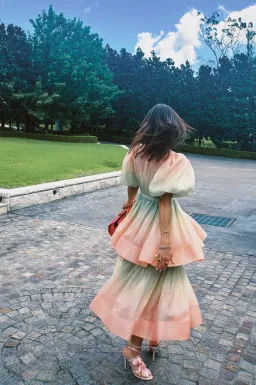 Zimmermann Postcard Puff Sleeve Midi Dress Ombre Watermelon Size 1 / AU 10 for rent on The Volte - image 4