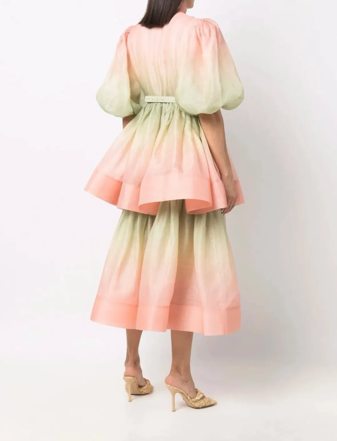 Zimmermann Postcard Puff Sleeve Midi Dress Ombre Watermelon Size 1 / AU 10 for rent on The Volte - main image