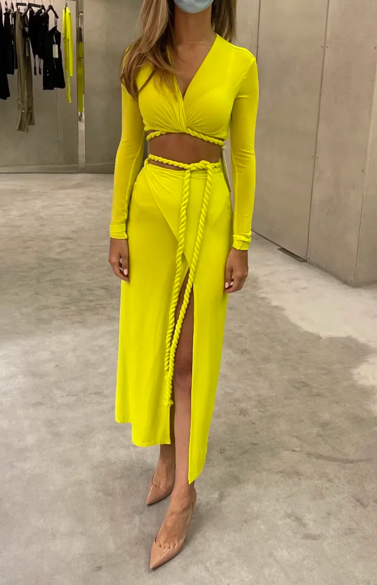 Dion Lee Rope Wrap Top and Skirt Set Acid Yellow Size 6 - Image 2