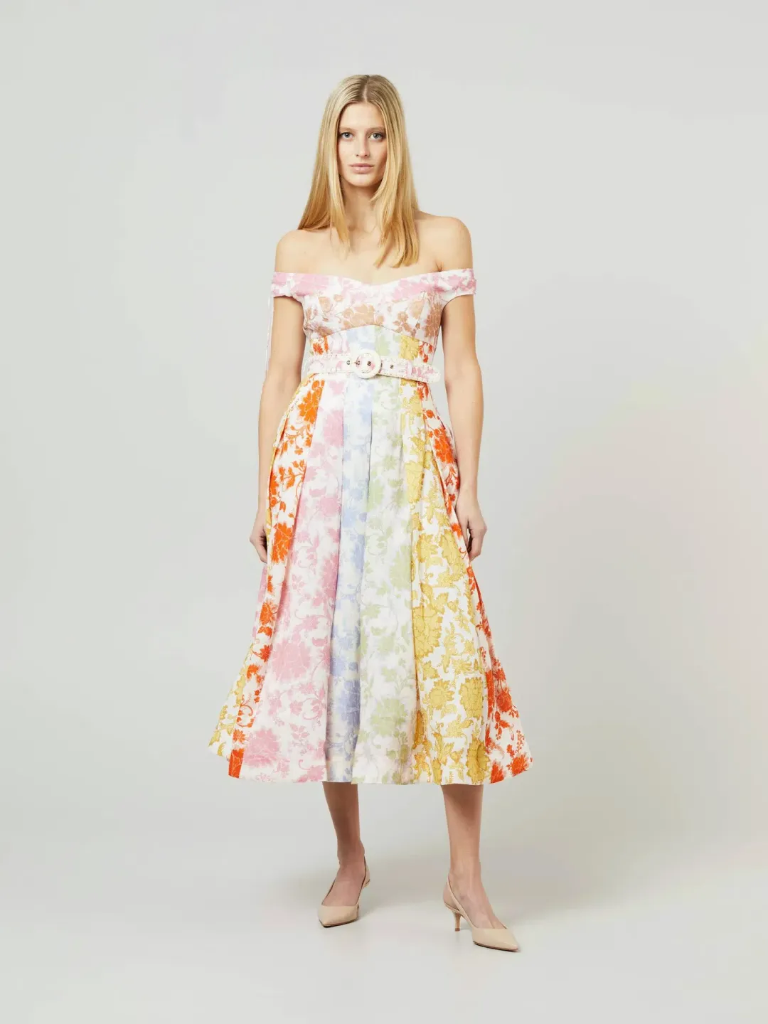 Zimmermann Postcard Spliced Midi Dress Spliced Tonal Floral Size 0 / 8 AU for rent on The Volte - main image