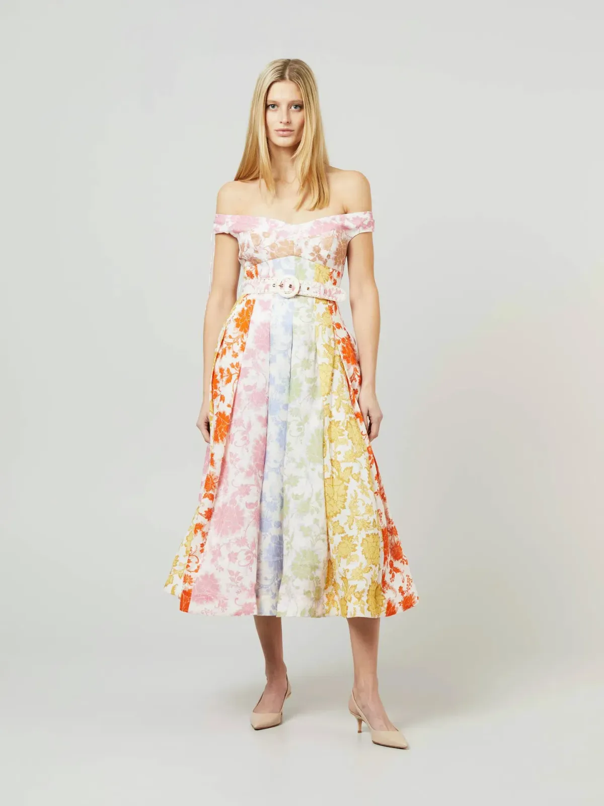 Zimmermann Postcard Spliced Midi Dress Spliced Tonal Floral Size 0 / 8 AU for rent on The Volte - main image