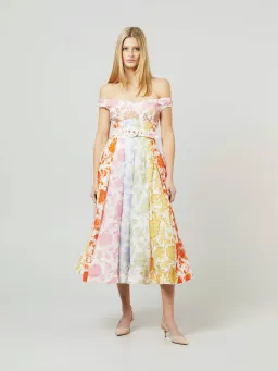 Zimmermann Postcard Spliced Midi Dress Spliced Tonal Floral Size 0 / 8 AU for rent on The Volte - image 1