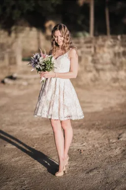 Sherri Hill 50656 Lace Mini Dress White Size 6 for rent on The Volte - image 6